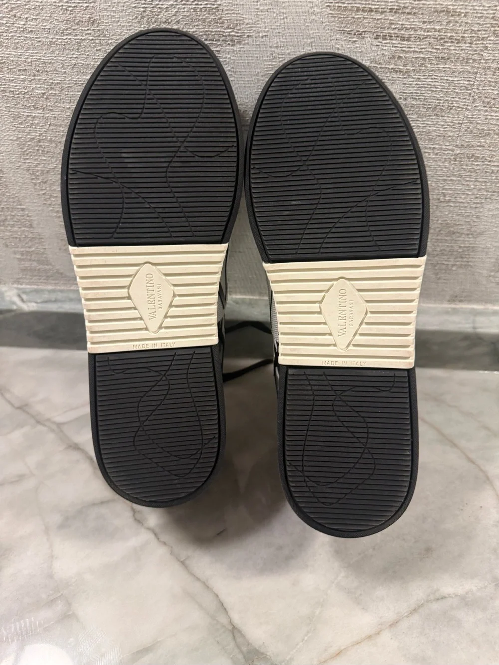 Valentino Garavani Black and White VLTN Strap Sneakers. Never worn
